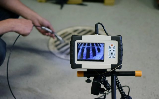 Sewer camera monitor used to confirm root intrusion inside a drain line